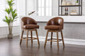 Coolmore Bar Stools Set Of 2 Counter Height Chairs With Footrest For Kitchen, Dining Room And 360 Degree Swivel Brown Pu Pu Leather
