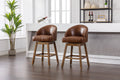 Coolmore Bar Stools Set Of 2 Counter Height Chairs With Footrest For Kitchen, Dining Room And 360 Degree Swivel Brown Pu Pu Leather