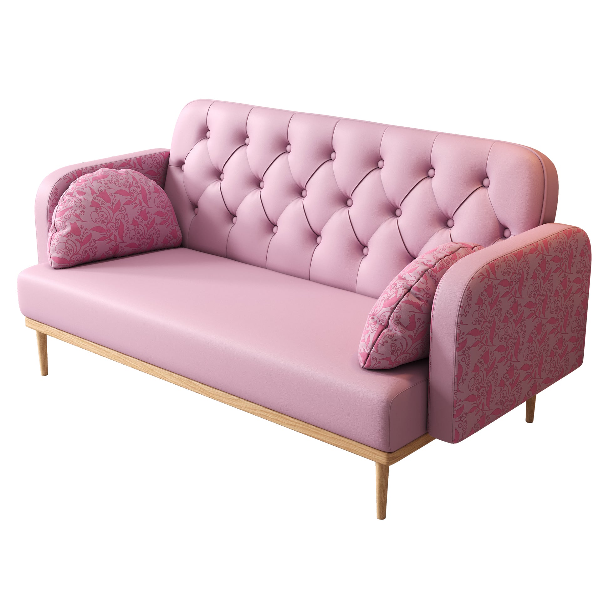 Loveseat Sofa With Tulip Pattern Modern Upholstered Two Seater Pu Sofa With 2 Dumpling Shaped Throw Pillows With Tulip Patterns Light Pink Tech Cloth Solid Wood 2 Seat