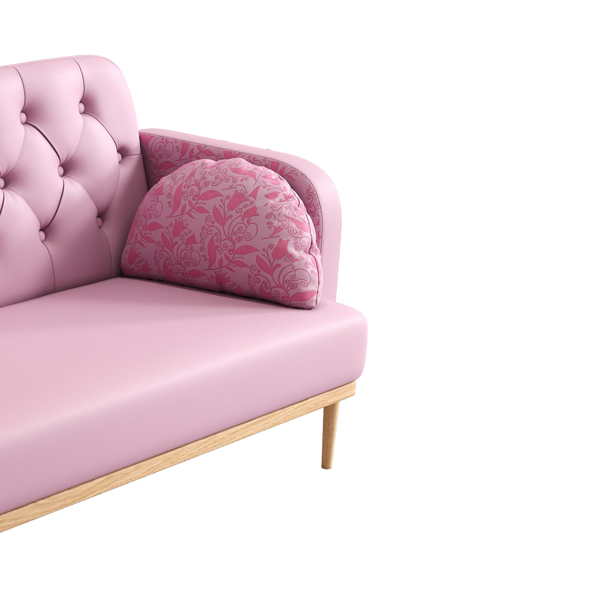 Loveseat Sofa With Tulip Pattern Modern Upholstered Two Seater Pu Sofa With 2 Dumpling Shaped Throw Pillows With Tulip Patterns Light Pink Tech Cloth Solid Wood 2 Seat