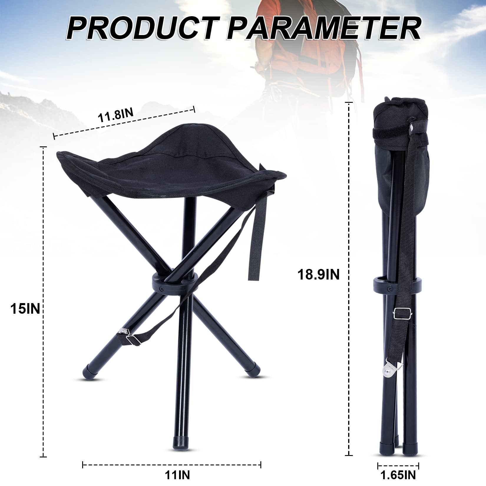 Yssoa Folding Tripod Camping Stool Tri Leg Slacker Chair Super Compact For Outdoor Backpacking Fishing Picnic Travel Beach Bbq Color: Black Black Metal