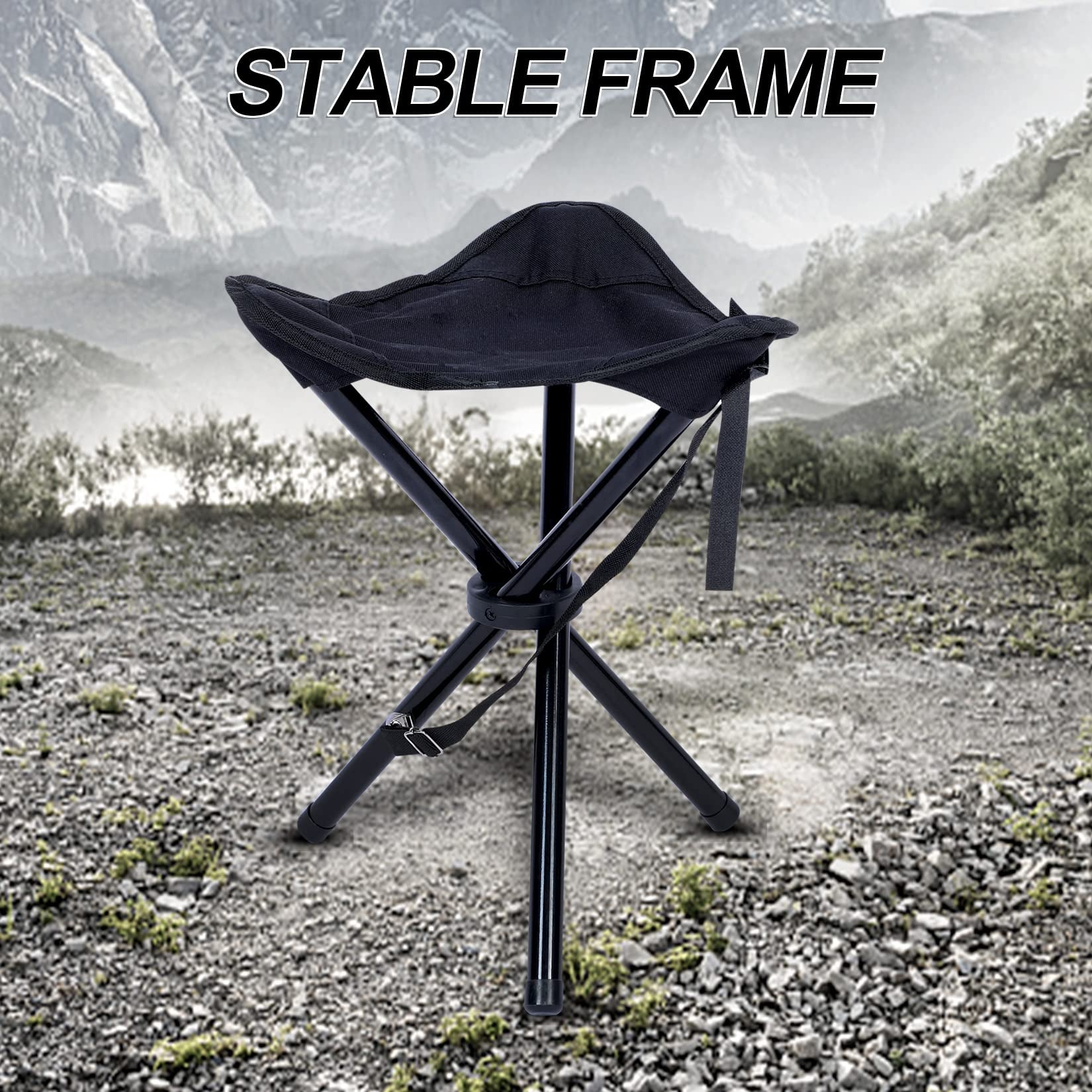 Yssoa Folding Tripod Camping Stool Tri Leg Slacker Chair Super Compact For Outdoor Backpacking Fishing Picnic Travel Beach Bbq Color: Black Black Metal