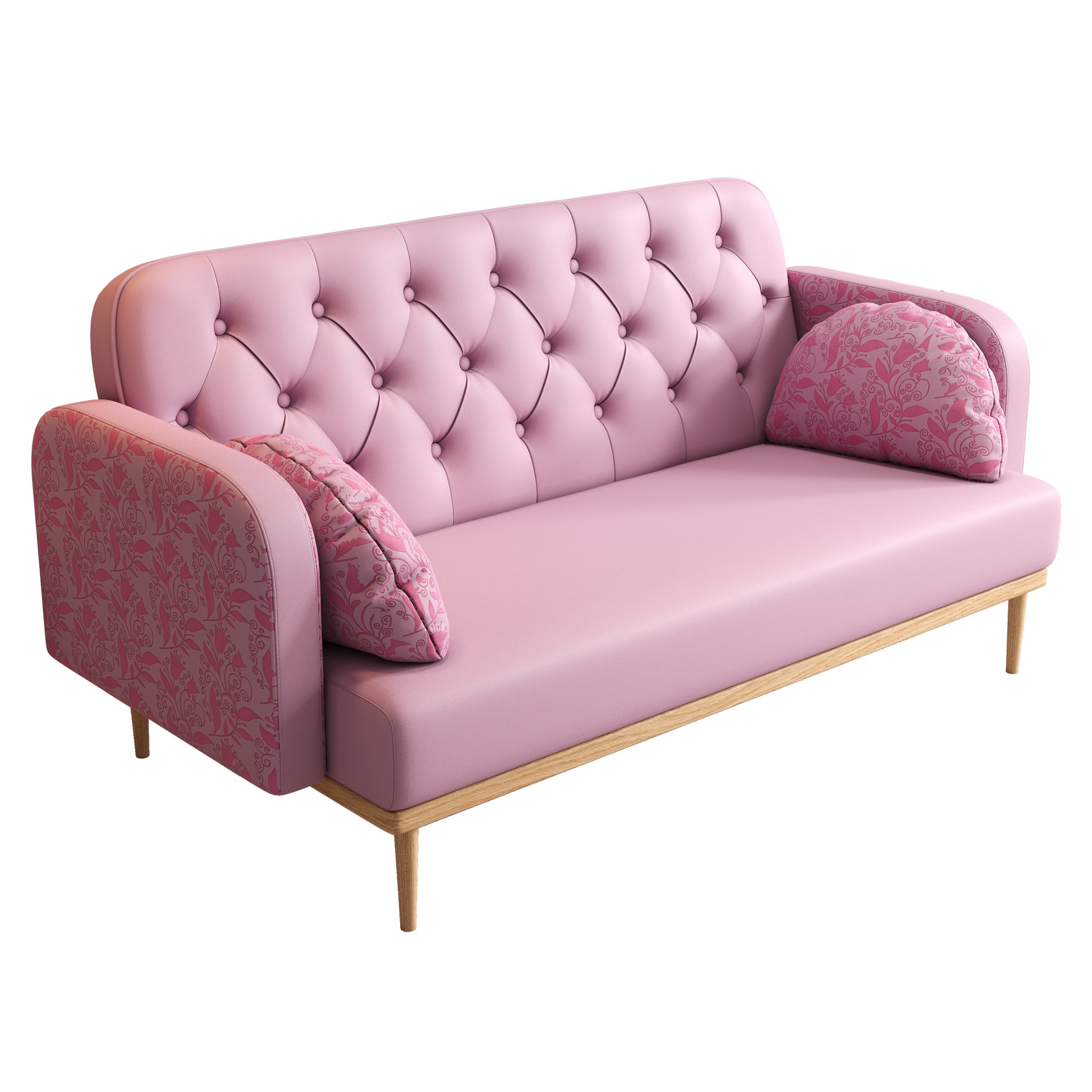 Loveseat Sofa With Tulip Pattern Modern Upholstered Two Seater Pu Sofa With 2 Dumpling Shaped Throw Pillows With Tulip Patterns Light Pink Tech Cloth Solid Wood 2 Seat