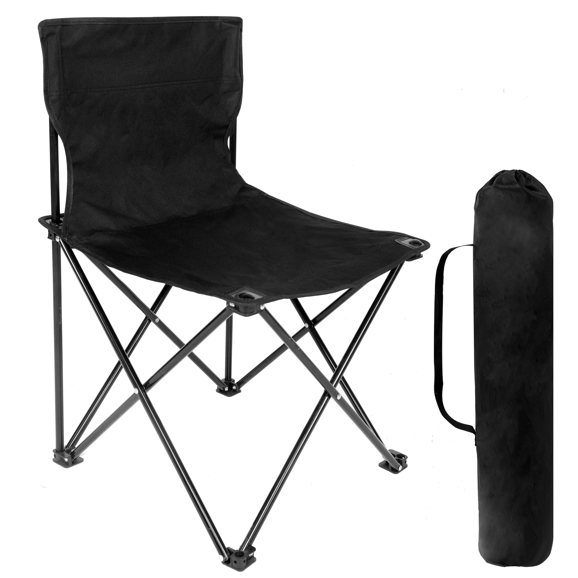 Yssoa Portable Folding Camping Chair With Carry Bag For Adults, Collapsible Anti Slip Padded Oxford Cloth Stool For Beach, Hiking, Fishing, Gardening, Picnic Color: Black, Size: Large Black Metal