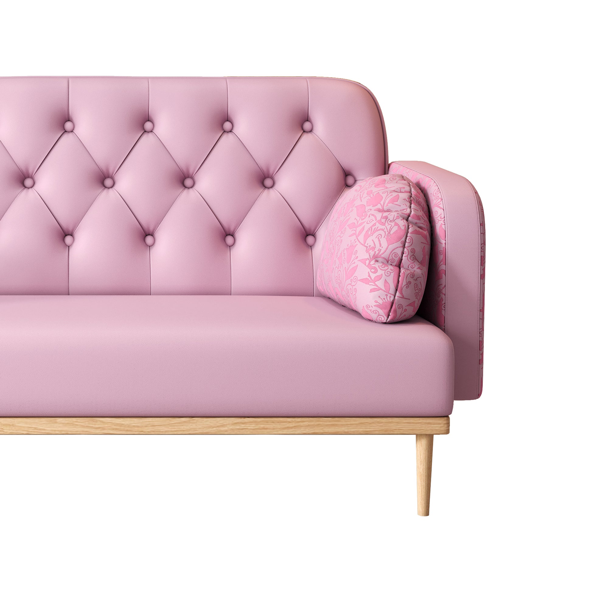 Loveseat Sofa With Tulip Pattern Modern Upholstered Two Seater Pu Sofa With 2 Dumpling Shaped Throw Pillows With Tulip Patterns Light Pink Tech Cloth Solid Wood 2 Seat