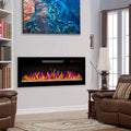 36 Inch Recessed Ultra Thin Tempered Glass Front Wall Mounted Electric Fireplace With Remote And Multi Color Flame & Emberbed, Led Light Heater Powder Coated Electric Antique Black Yes Tempered Glass Sheet Metal Plastic