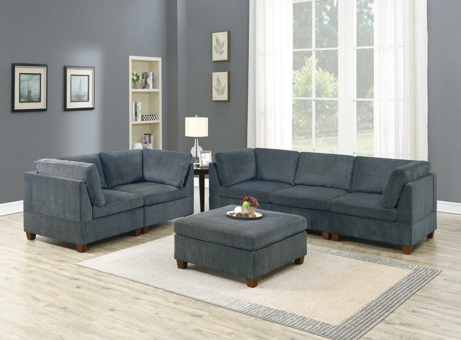 1Pc Ottoman Only Grey Chenille Fabric Cocktail Ottoman Cushion Seat Living Room Furniture Grey Chenille Primary Living Space Contemporary,Modern Rectangle Chenille