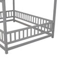 Full Size Floor Wooden Bed With House Roof Frame, Fence Guardrails ,Grey Full Grey Pine