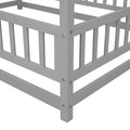Full Size Floor Wooden Bed With House Roof Frame, Fence Guardrails ,Grey Full Grey Pine