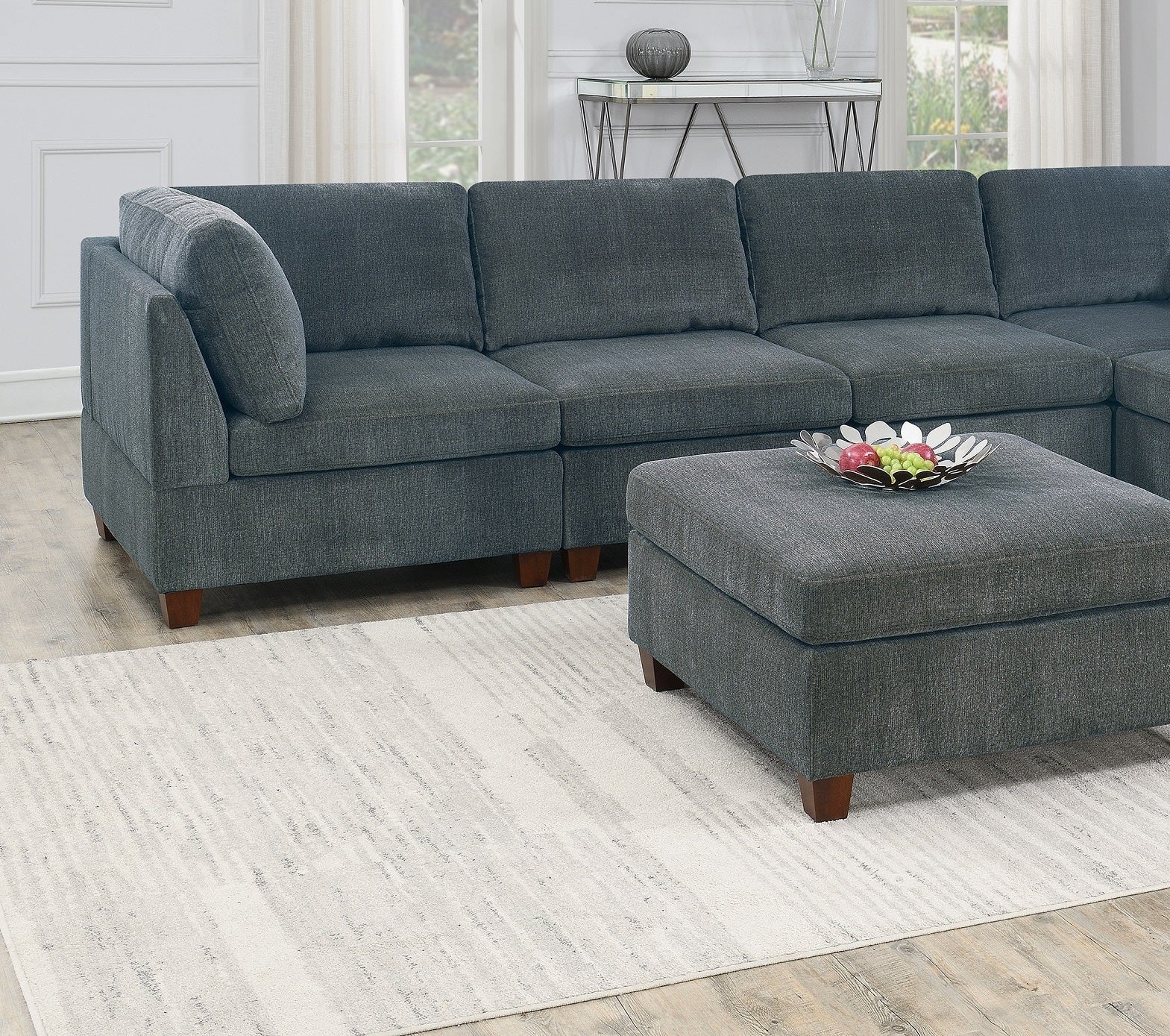 1Pc Ottoman Only Grey Chenille Fabric Cocktail Ottoman Cushion Seat Living Room Furniture Grey Chenille Primary Living Space Contemporary,Modern Rectangle Chenille