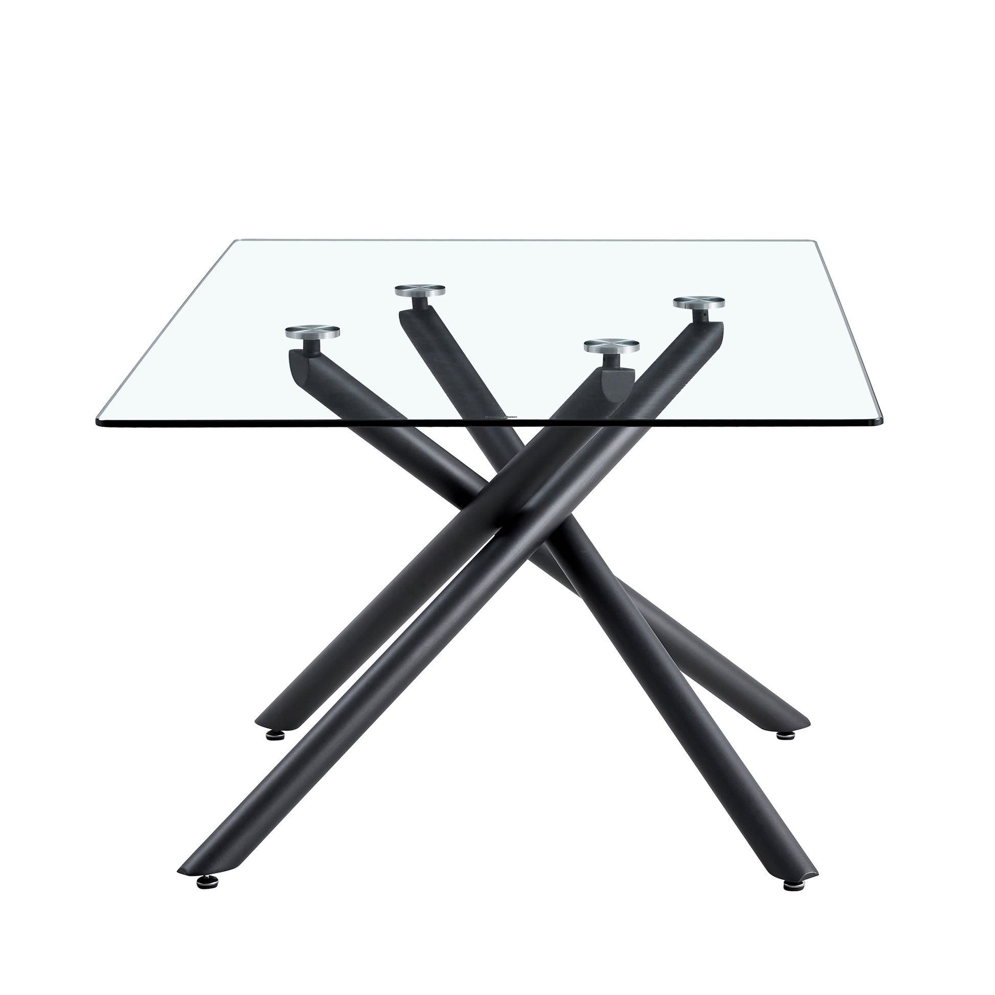 Large Modern Minimalist Rectangular Glass Dining Table For 6 8 With 0.39" Tempered Glass Tabletop And Black Color Metal Legs, For Kitchen Dining Living Meeting Room Banquet Hall,71" W X 39" D X 301537 Black Glass