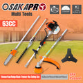 4 In 1 Multi Functional Trimming Tool, 63Cc 2 Cycle Garden Tool System With Gas Pole Saw, Hedge Trimmer, Grass Trimmer, And Brush Cutter Epa Compliant Orange Plastic
