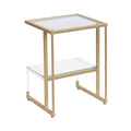 Golden Side Table, 2 Tier Acrylic Glass End Table For Living Room&Bedroom Gold Glass Iron