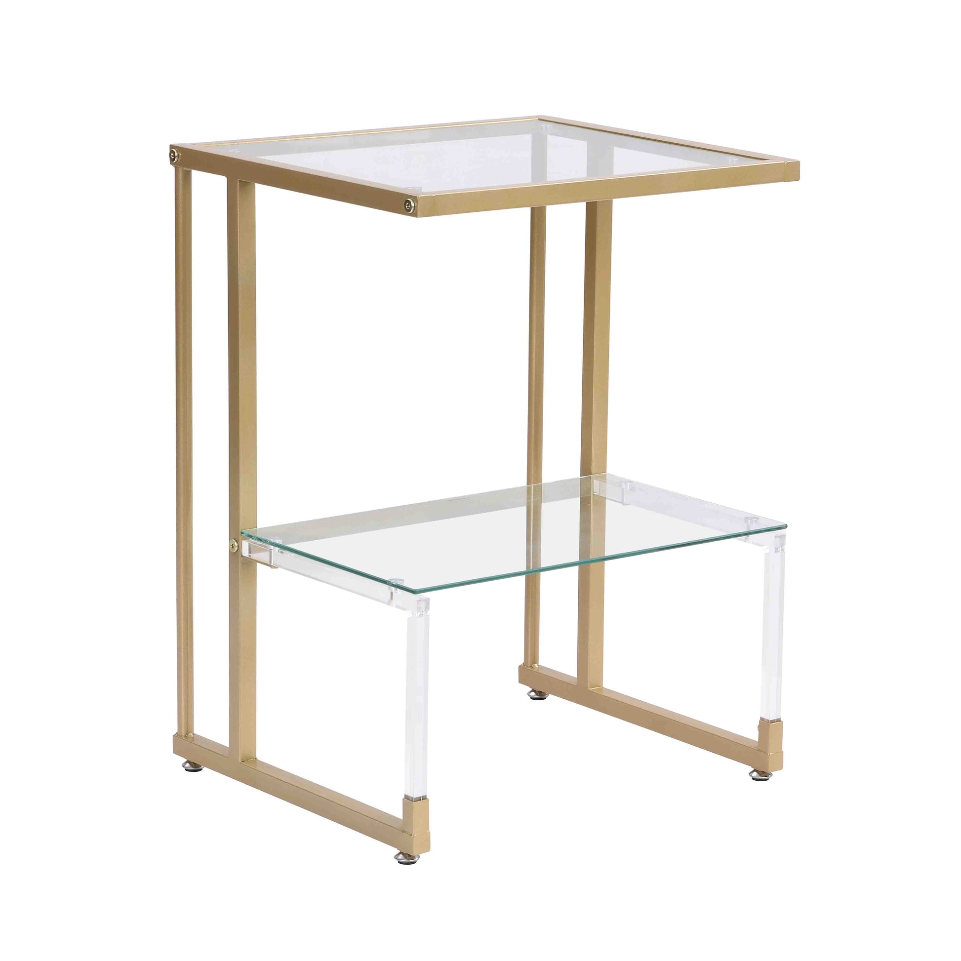 Golden Side Table, 2 Tier Acrylic Glass End Table For Living Room&Bedroom Gold Glass Iron