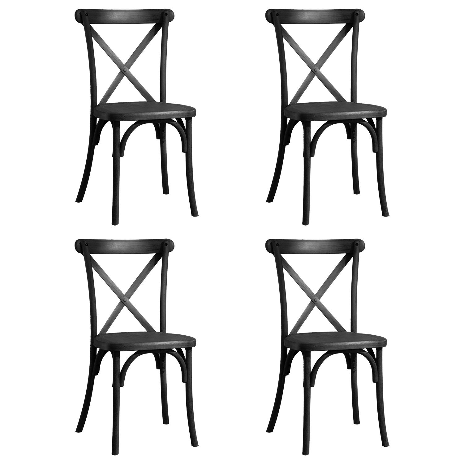 Resin Cross Back Chair For Dinning Room, Wedding, Commercial Use, 4 Pack, Black Matt Black Resin