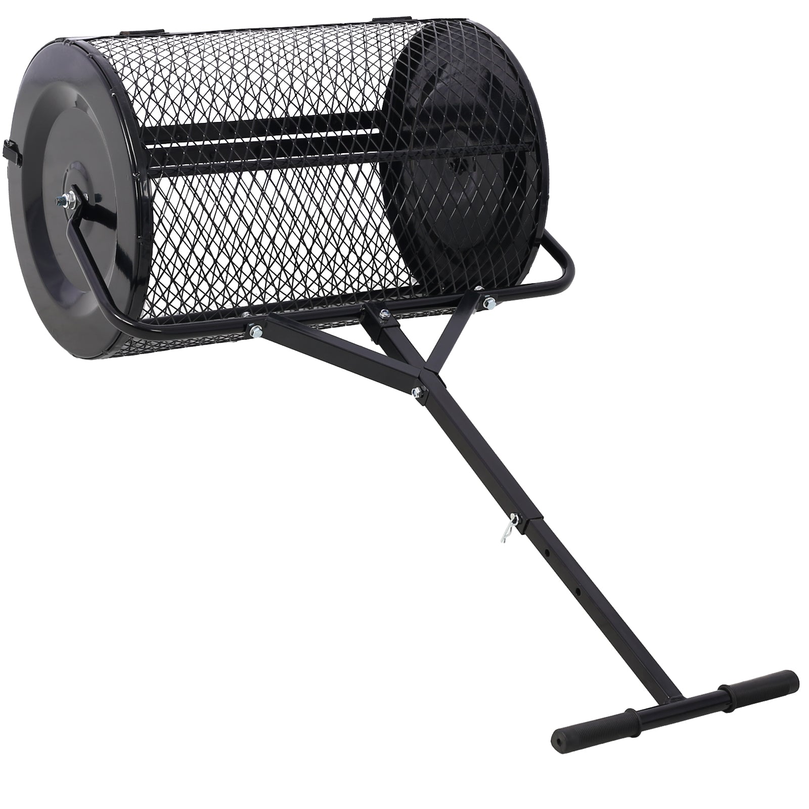 Peat Moss Spreader 24Inch,Compost Spreader Metal Mesh,T Shaped Handle For Planting Seeding,Lawn And Garden Care Manure Spreaders Roller,Heavy Duty Balck Black Steel