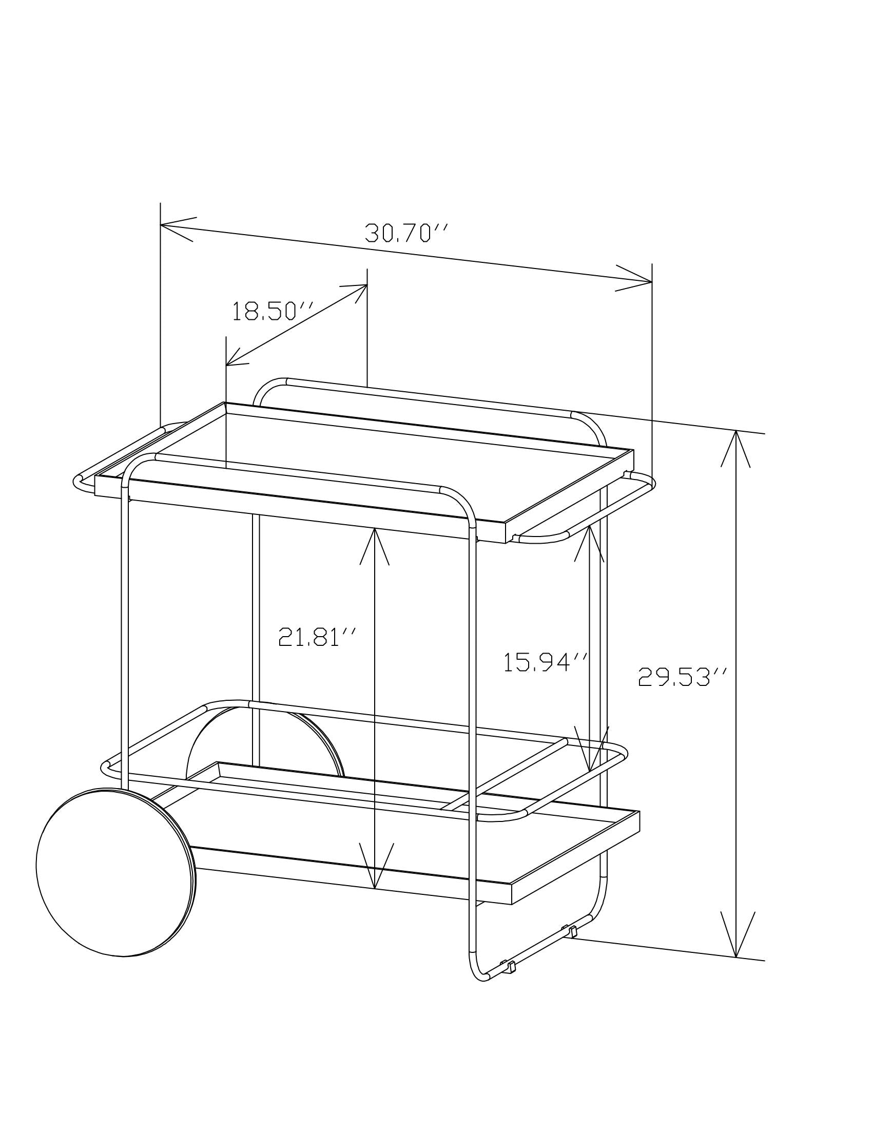 Oak Hotel Restaurant Cart Small Dining Car 30.7 Inches White Rubber And Carbon Steel Materials 30.71Inch Oak Metal & Wood