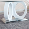 Modern Design Tempered Glass Dining Table With White Mdf Middle Support And Stainless Steel Base White Tempered Glass