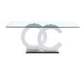 Tempered Glass Dining Table With White Mdf Middle Support And Stainless Steel Base For Modern Design White Tempered Glass