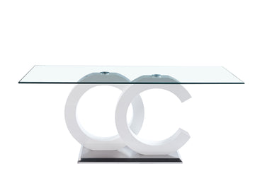 Tempered Glass Dining Table With White Mdf Middle Support And Stainless Steel Base For Modern Design White Tempered Glass