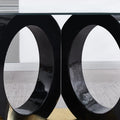 Modern Design Tempered Glass Dining Table With Black Mdf Middle Support And Stainless Steel Base Black Tempered Glass