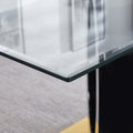 Modern Design Tempered Glass Dining Table With Black Mdf Middle Support And Stainless Steel Base Black Tempered Glass