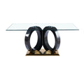 Modern Design Tempered Glass Dining Table With Black Mdf Middle Support And Stainless Steel Base Black Tempered Glass