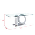 Modern Design Tempered Glass Dining Table With White Mdf Middle Support And Stainless Steel Base White Tempered Glass