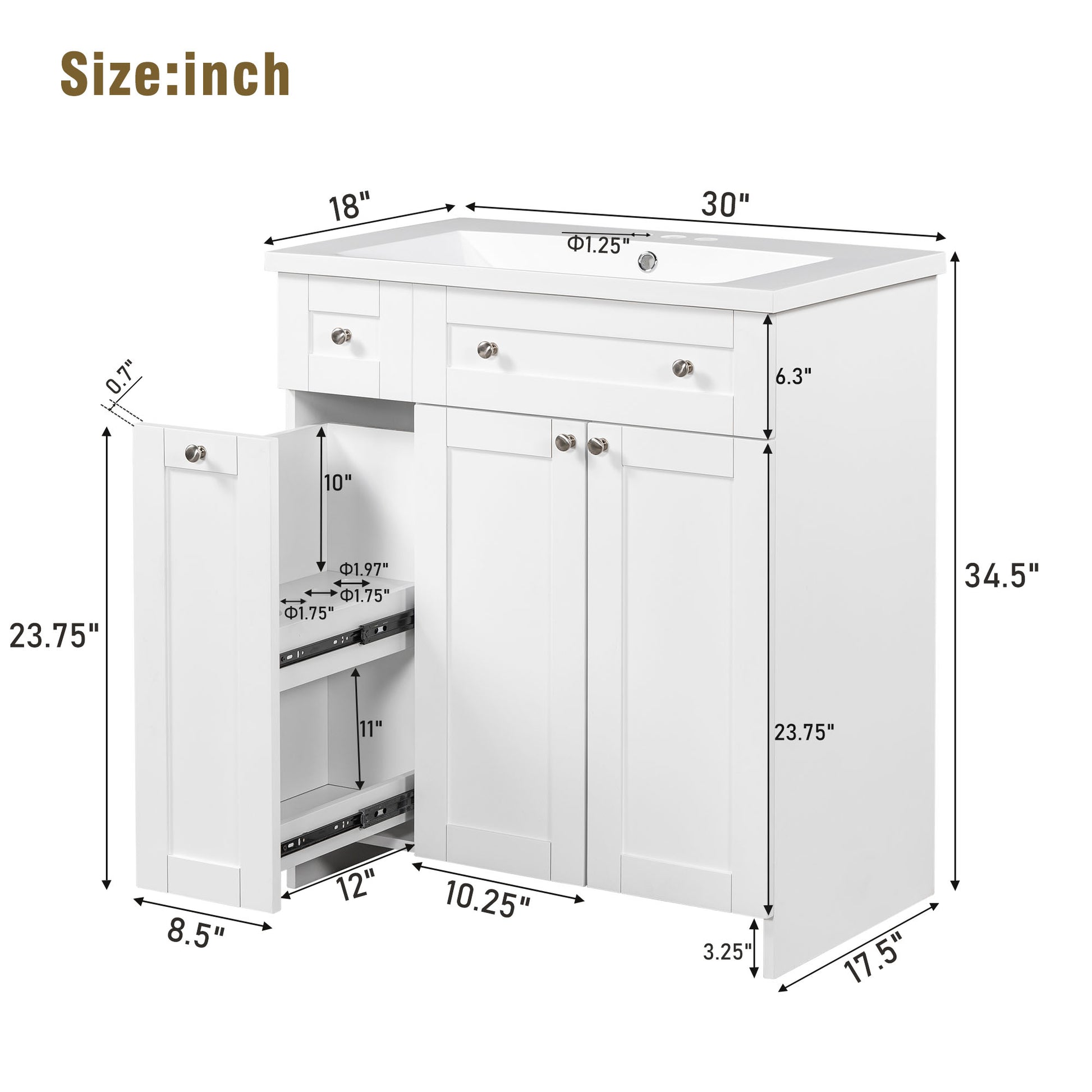 30 Inch White Bathroom Vanity With Ceramic Sink Combo, Abundant Storage Cabinet 2 Soft Close Doors And Double Tier Deep Drawer White Bathroom Mdf