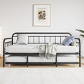 Twin Size Metal Daybed Frame With Trundle, Heavy Duty Steel Slat Support Sofa Bed Platform With Headboard, No Box Spring Needed, Black Box Spring Not Required Twin Black Metal Bedroom Metal