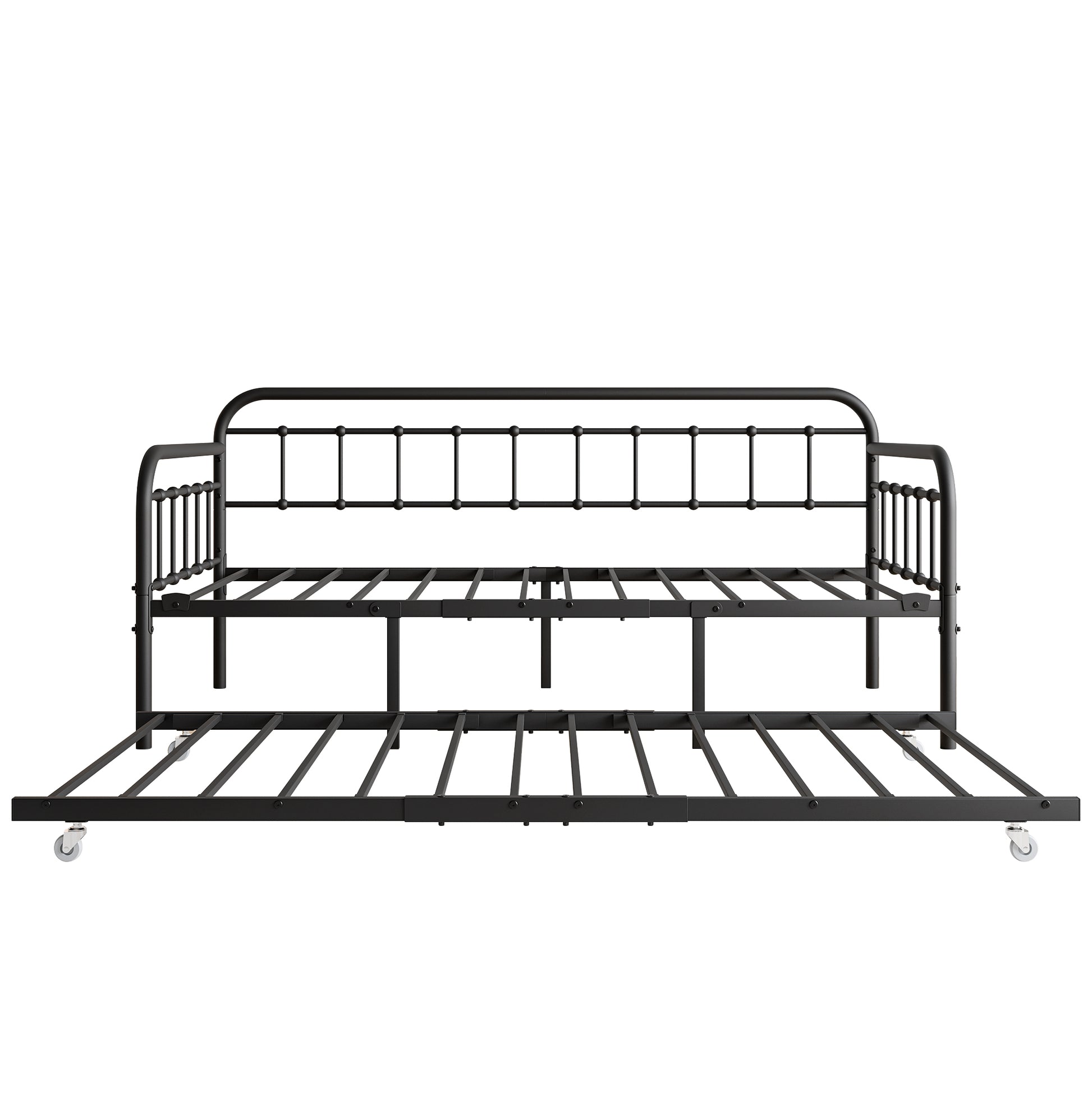 Twin Size Metal Daybed Frame With Trundle, Heavy Duty Steel Slat Support Sofa Bed Platform With Headboard, No Box Spring Needed, Black Box Spring Not Required Twin Black Metal Bedroom Metal