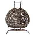 Double Seat Swing Chair With Stand And Cushion Brown Beige Cotton Rattan