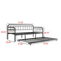 Twin Size Metal Daybed Frame With Trundle, Heavy Duty Steel Slat Support Sofa Bed Platform With Headboard, No Box Spring Needed, Black Box Spring Not Required Twin Black Metal Bedroom Metal