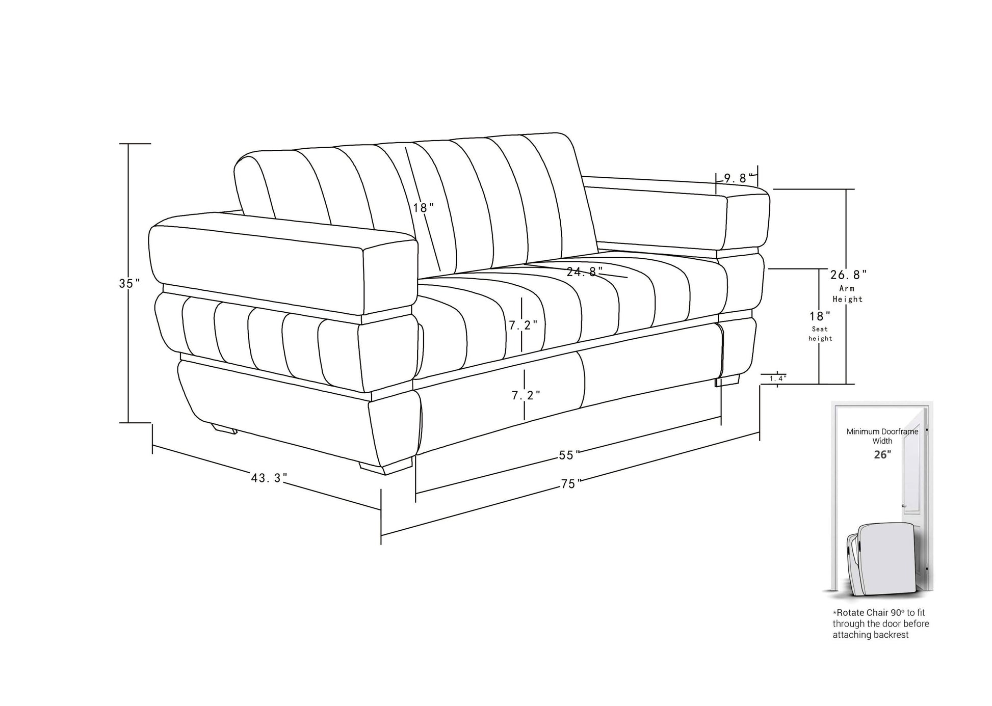 Top Grain Italian Leather Loveseat Dark Gray Foam Leather