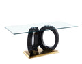Modern Design Tempered Glass Dining Table With Black Mdf Middle Support And Stainless Steel Base Black Tempered Glass