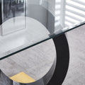 Modern Design Tempered Glass Dining Table With Black Mdf Middle Support And Stainless Steel Base Black Tempered Glass