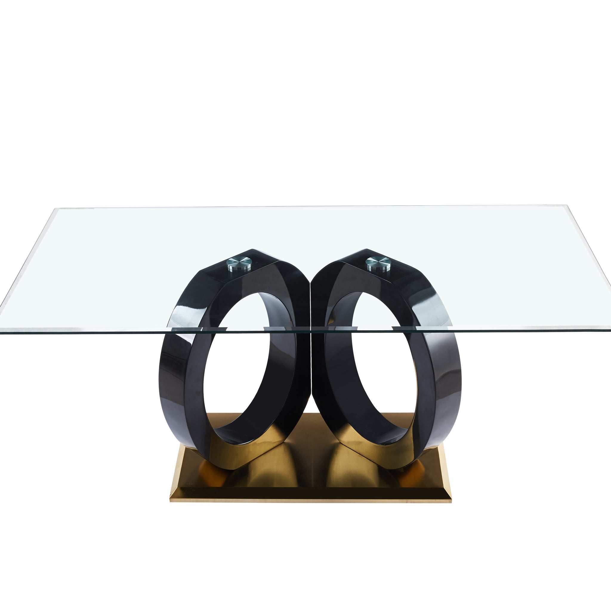 Modern Design Tempered Glass Dining Table With Black Mdf Middle Support And Stainless Steel Base Black Tempered Glass