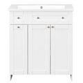 30 Inch White Bathroom Vanity With Ceramic Sink Combo, Abundant Storage Cabinet 2 Soft Close Doors And Double Tier Deep Drawer White Bathroom Mdf