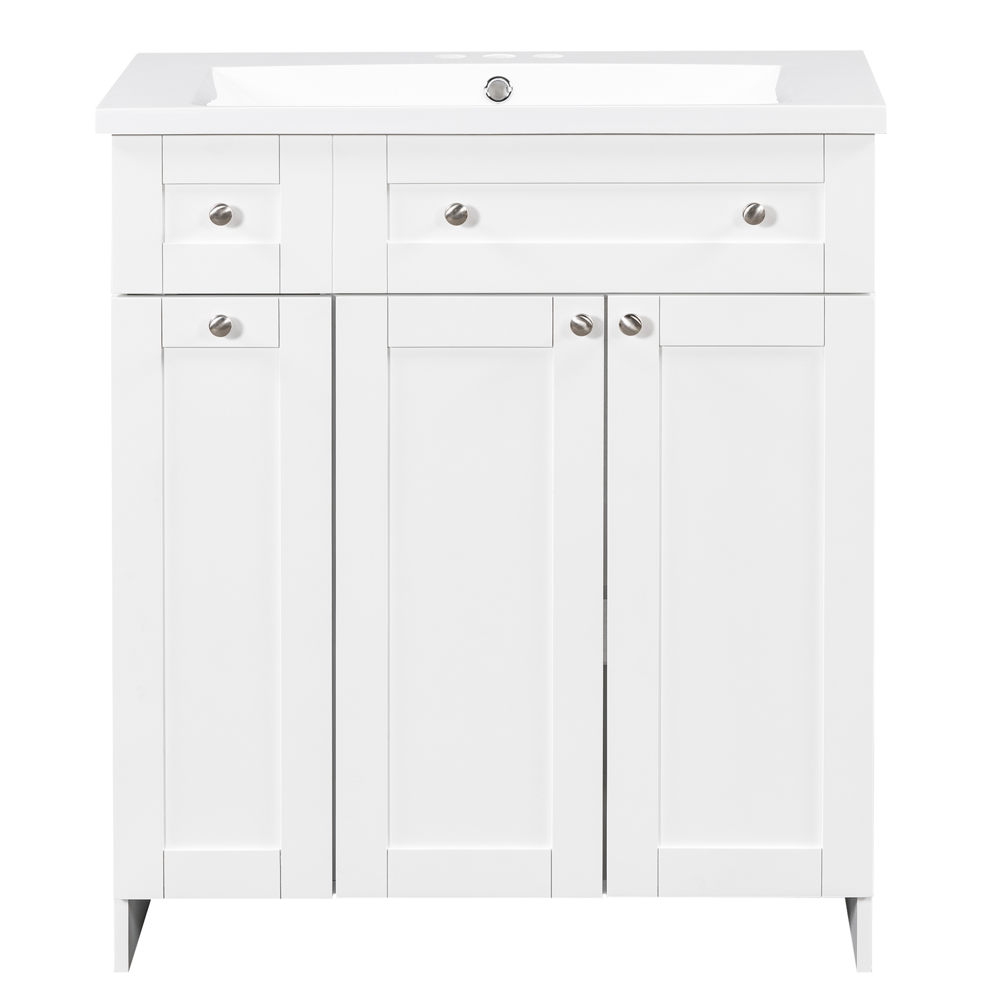 30 Inch White Bathroom Vanity With Ceramic Sink Combo, Abundant Storage Cabinet 2 Soft Close Doors And Double Tier Deep Drawer White Bathroom Mdf