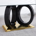 Modern Design Tempered Glass Dining Table With Black Mdf Middle Support And Stainless Steel Base Black Tempered Glass
