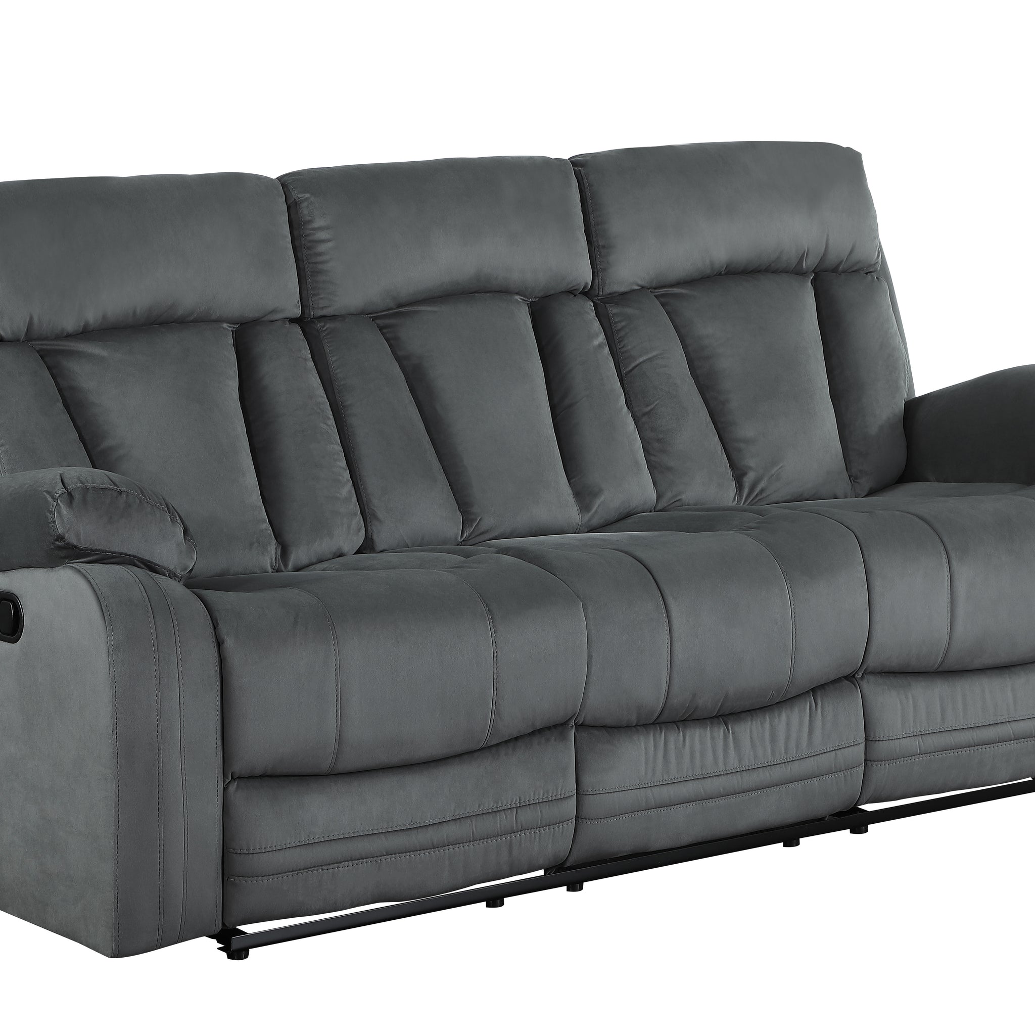 Reclining Transitional Microfiber Fabric Sofa Gray Foam Fabric