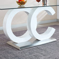Tempered Glass Dining Table With White Mdf Middle Support And Stainless Steel Base For Modern Design White Tempered Glass