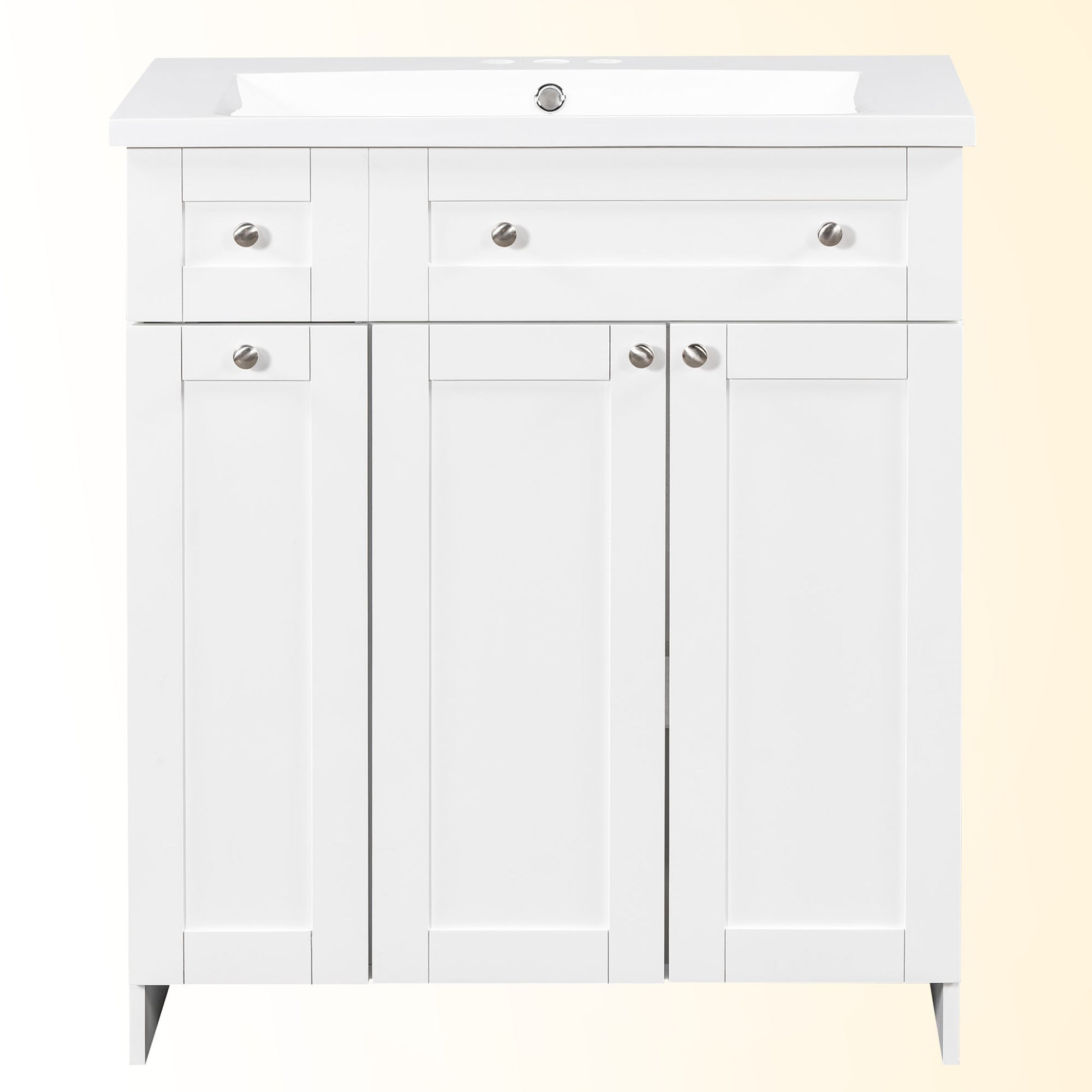30 Inch White Bathroom Vanity With Ceramic Sink Combo, Abundant Storage Cabinet 2 Soft Close Doors And Double Tier Deep Drawer White Bathroom Mdf
