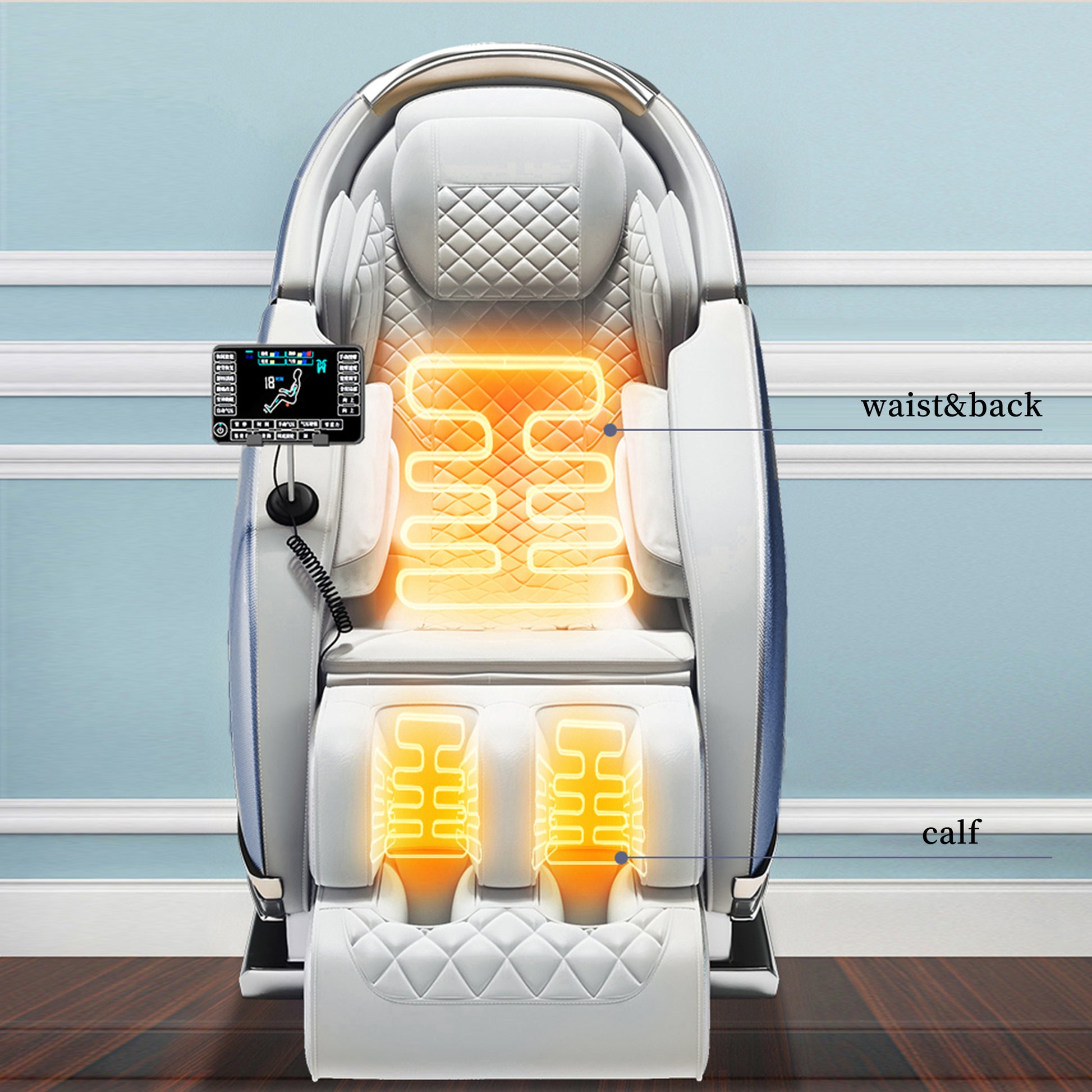 Electric Luxury Back Calf Heat Kneading 3D Ai Voice Zero Gravity Foot Roller Oversize Morden Massage Chair Blue Grey Pu