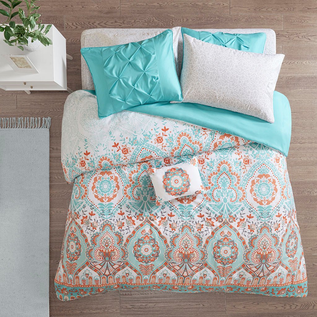 Boho Comforter Set With Bed Sheets Twin Xl Aqua Polyester
