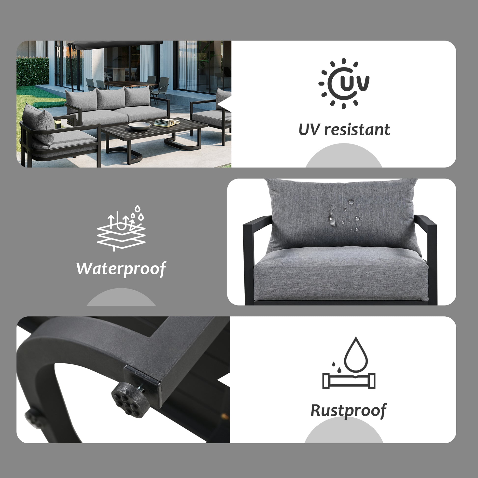 Multi Person Outdoor Steel Sofa Set, Waterproof, Anti Rust And Anti Uv, Suitable For Gardens And Lawns Light Gray Steel