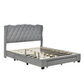 Upholstered Platform Bed With Tufted Headboard And 3 Drawers, No Box Spring Needed, Velvet Fabric, Queen Size Gray Gray Upholstered