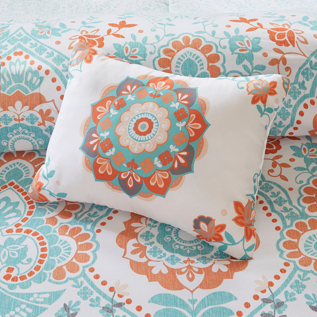Boho Comforter Set With Bed Sheets Twin Aqua Polyester