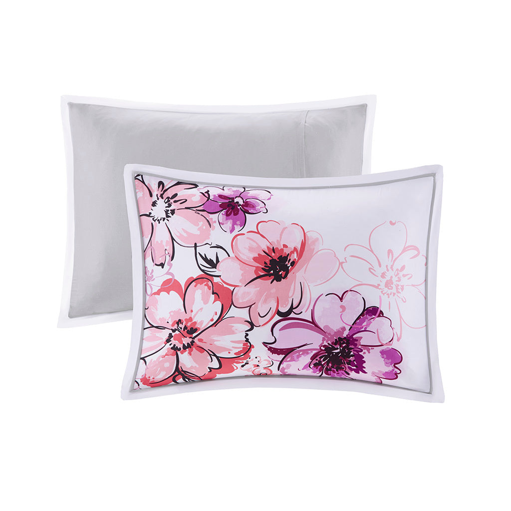 Floral Comforter Set Twin Pink Polyester