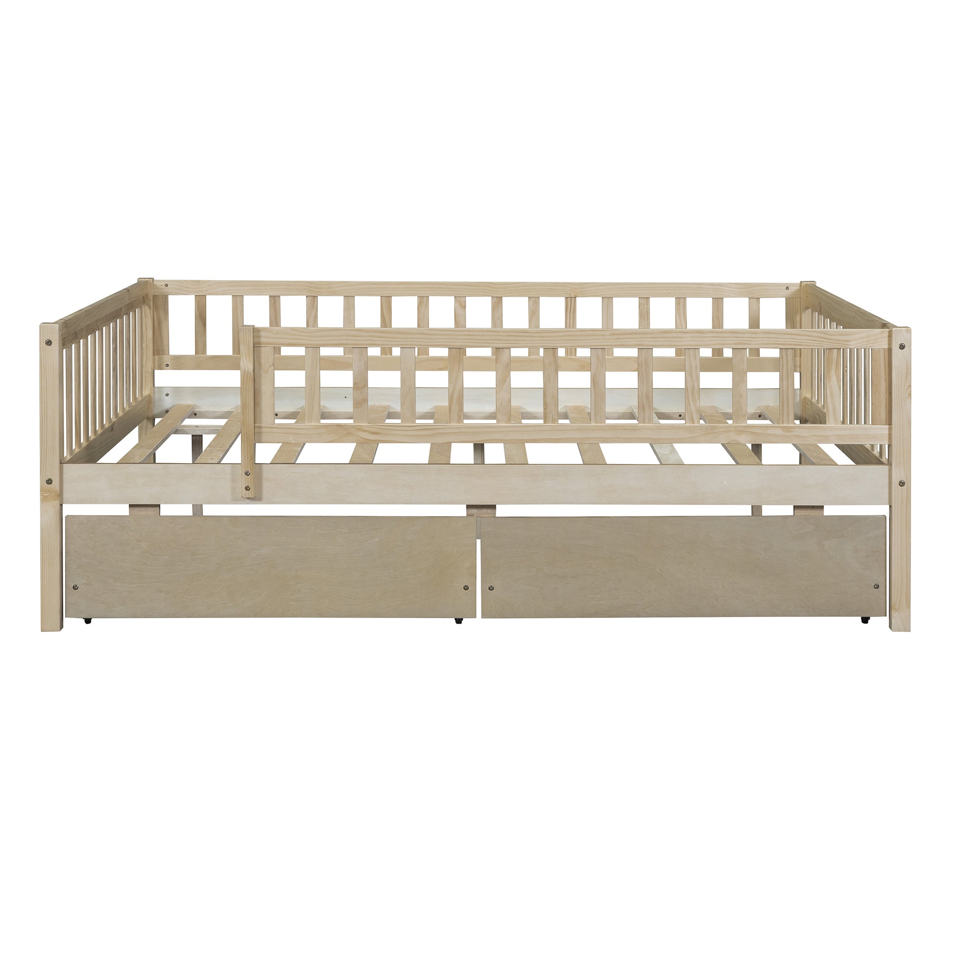 Full Size Daybed Wood Bed With Two Drawers, Natural Full Natural Solid Wood